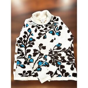 St. Johns Bay Womens Floral Button Up Mock Neck Sweater Large Vintage Turtleneck